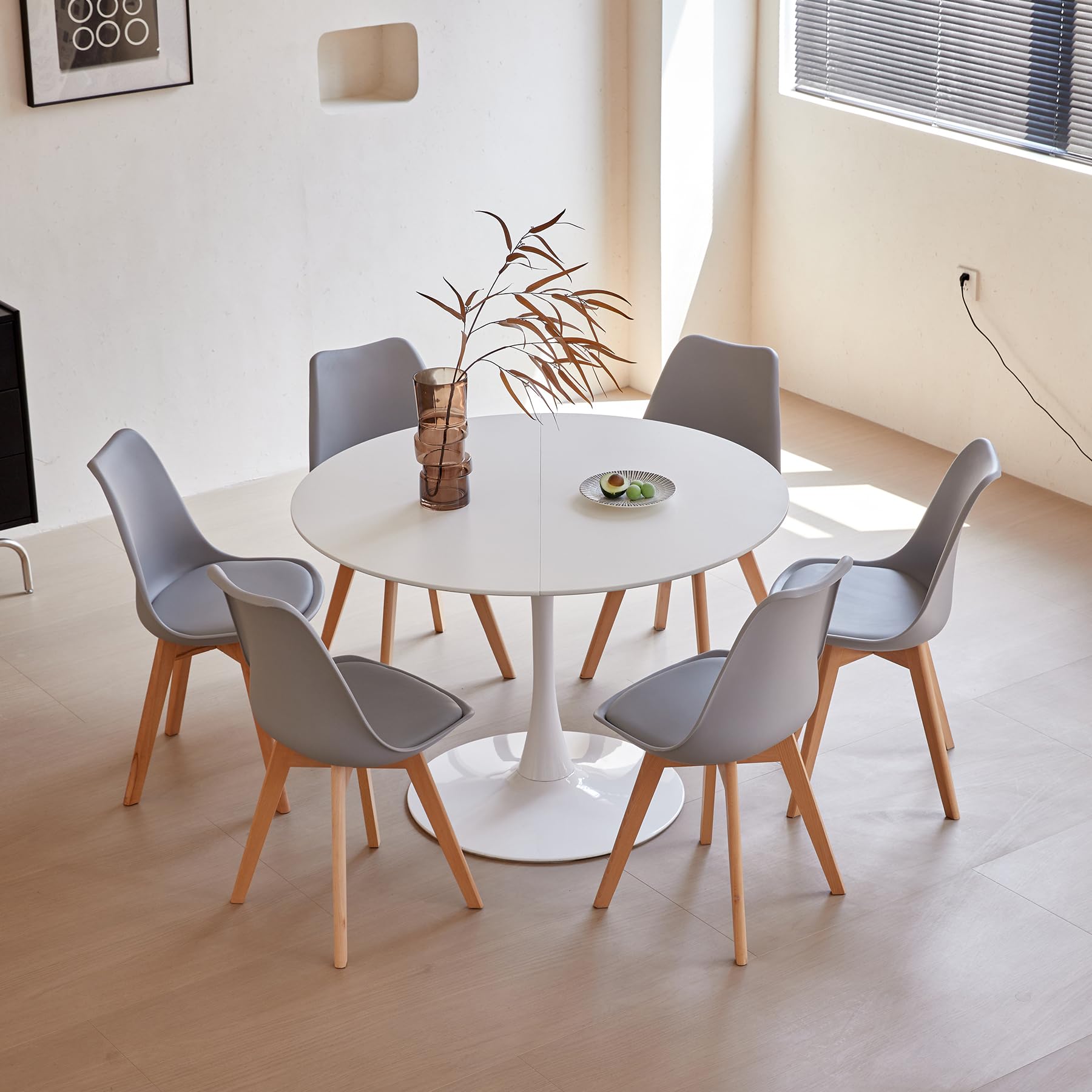 Tavolo da Pranzo Rotondo, Diametro 110cm, Tavolo da Cucina Moderno per Sala da Pranzo, Soggiorno, Caffè, Ufficio, Balcone, 110cm*110cm*75cm (Bianco)