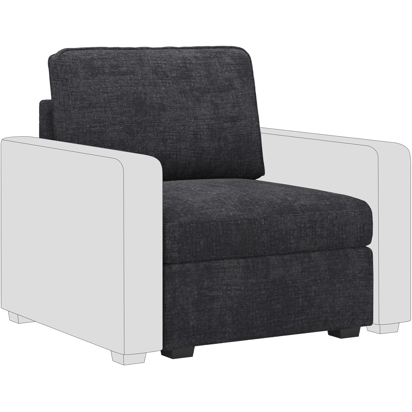 Belffin Middle Seat with Storage for Modular Sectional Sofa, Armless Chenille Convertible Upholstered Couch, Dark Grey
