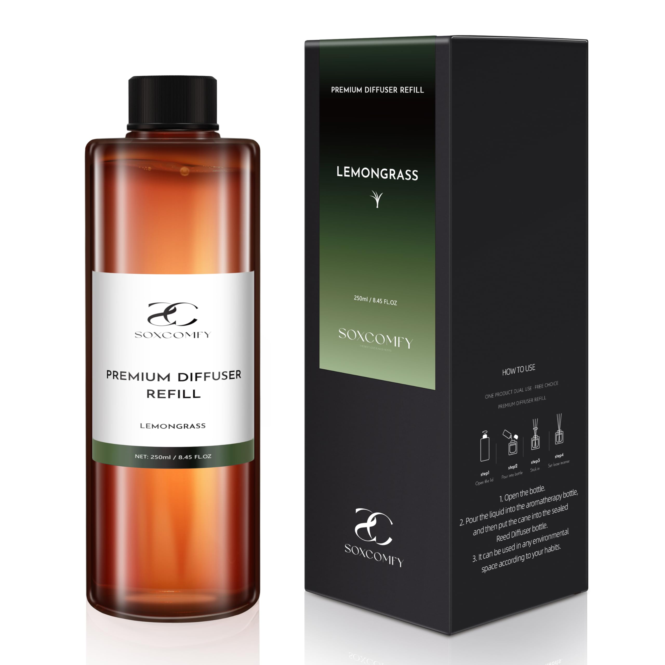 SOXCOMFY Diffuser Oil Luxury Essential Oils for Diffuser Refill & Air Freshener,Long-Lasting Natural Home Fragrance and Hotel Scent for Diffusers - 8.45 Fl.oz(250ml), Lemongrass