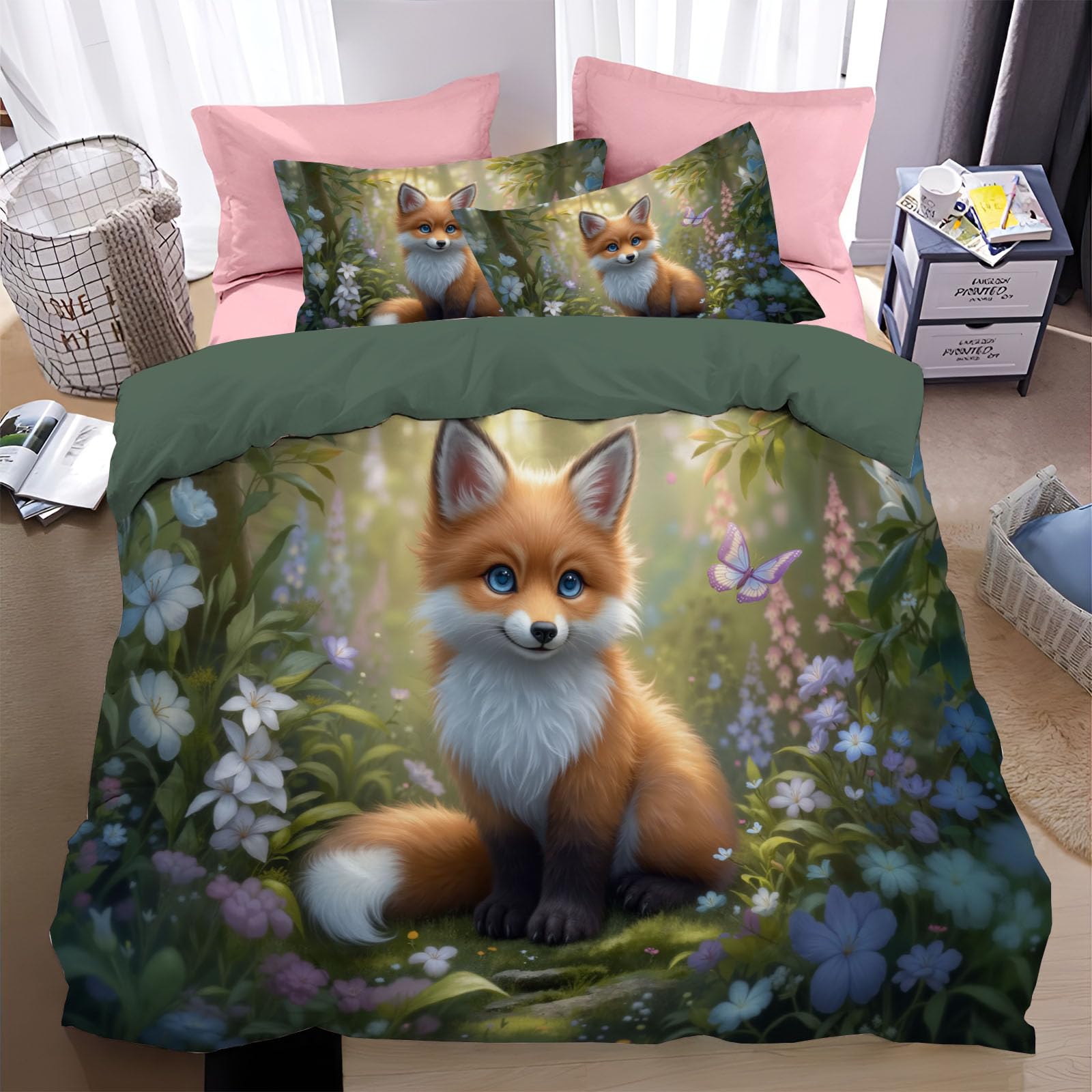 Housse couette en microfibre 220x240 orange renard avec taies 65x65 cm pour grands lits