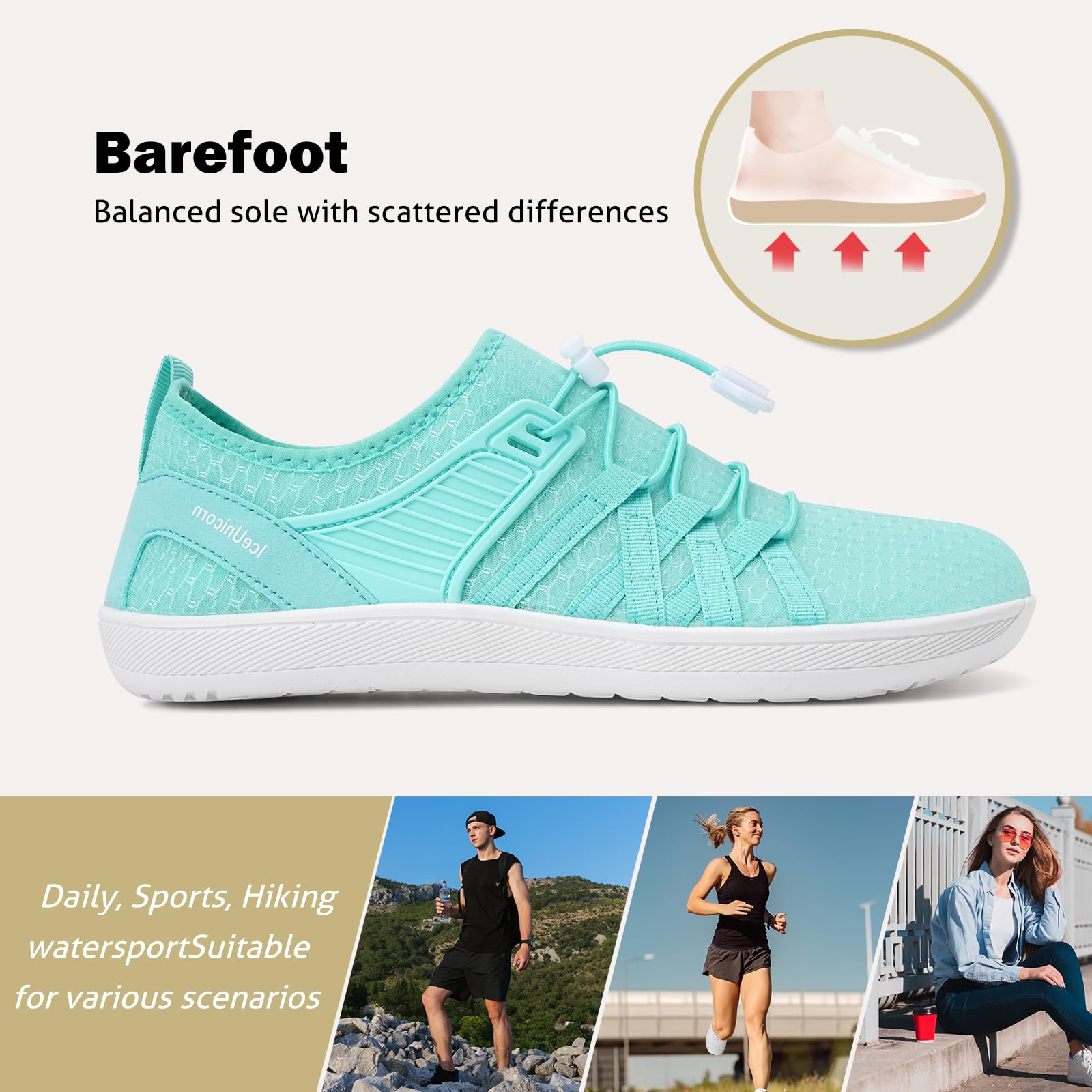 IceUnicorn Zapatos descalzos para mujer, zapatos descalzos anchos para hombre, puntera ancha, zapatos de baño, zapatos de playa, zapatos de natación, zapatos acuáticos