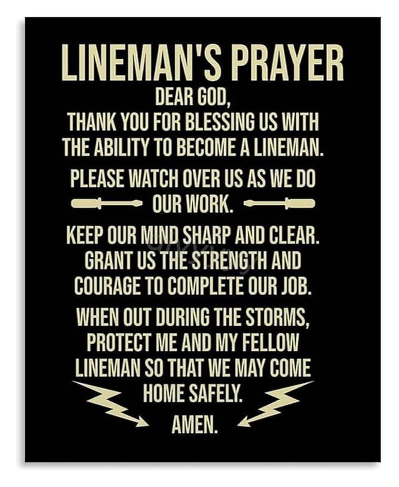 NWPNLXEA Lineman Strong Prayer Motivational Wall-Art Canvas Print for Garage Man Cave or Toolbox Decor Unframed,08x12inch(20x30cm)