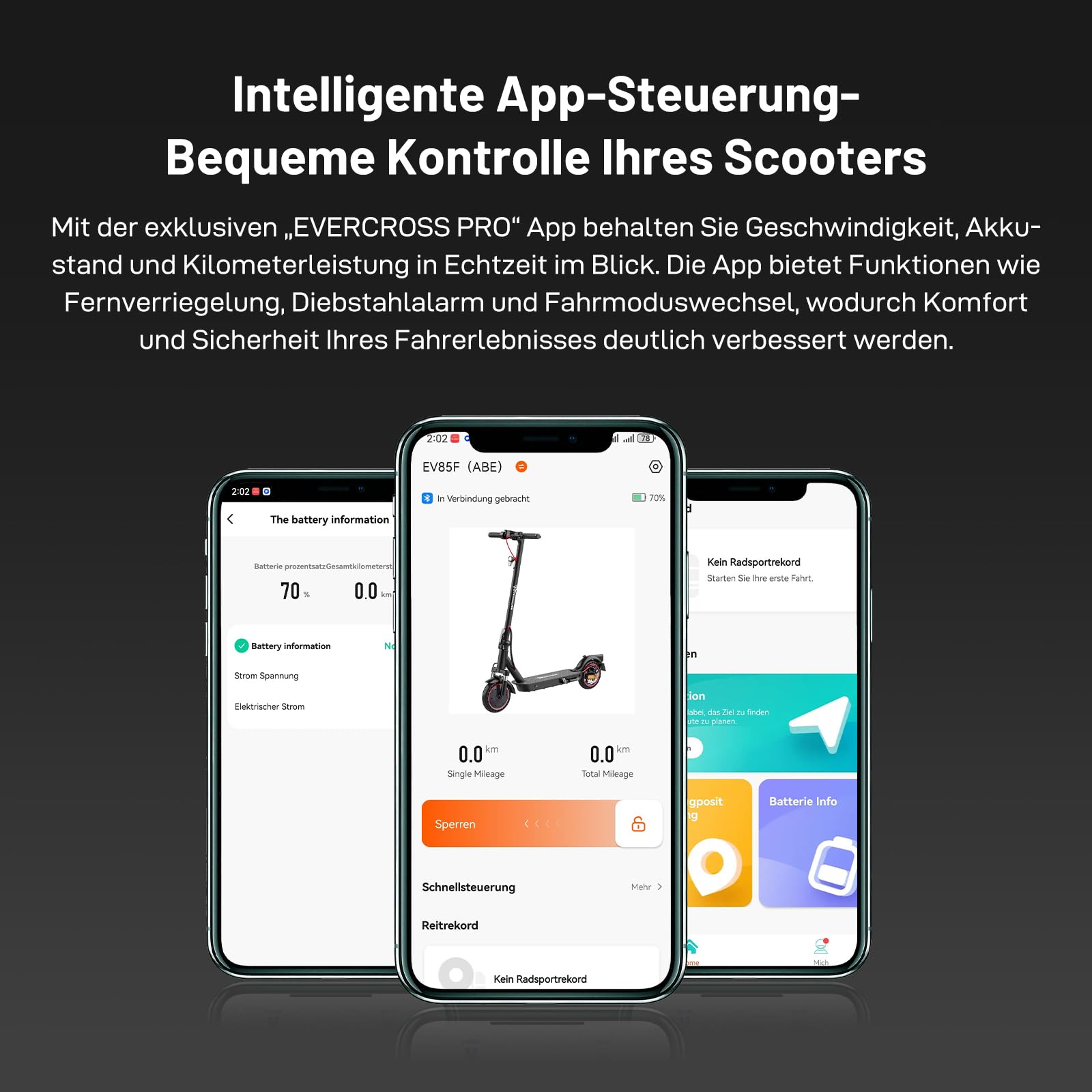 EVERCROSS EV85F/EV10K PRO E-Scooter mit Straßenzulassung (ABE), Faltbarer Elektroroller für Erwachsene mit APP - 400W Motor, 7,8/10,4 AH Batterie, Duales Brems, Zwei Stoßdämpfer