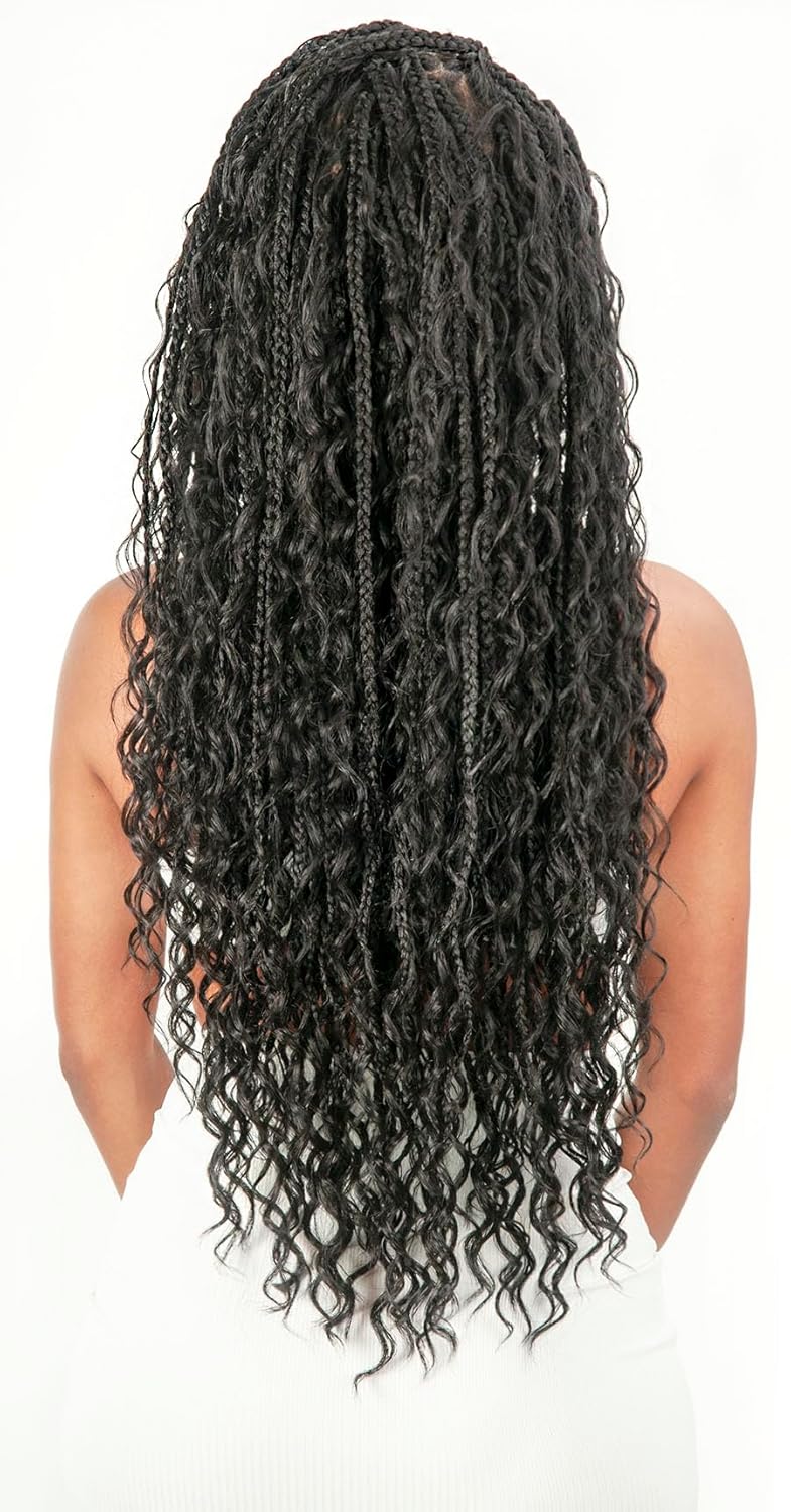 Chade Magic Lace Glueless Braided Lace Wig With Baby Hair Boho Style Fully Hand Tied Track Free Full Lace Wig Box Braid 28" - MLBB01 (1, Jet Black)