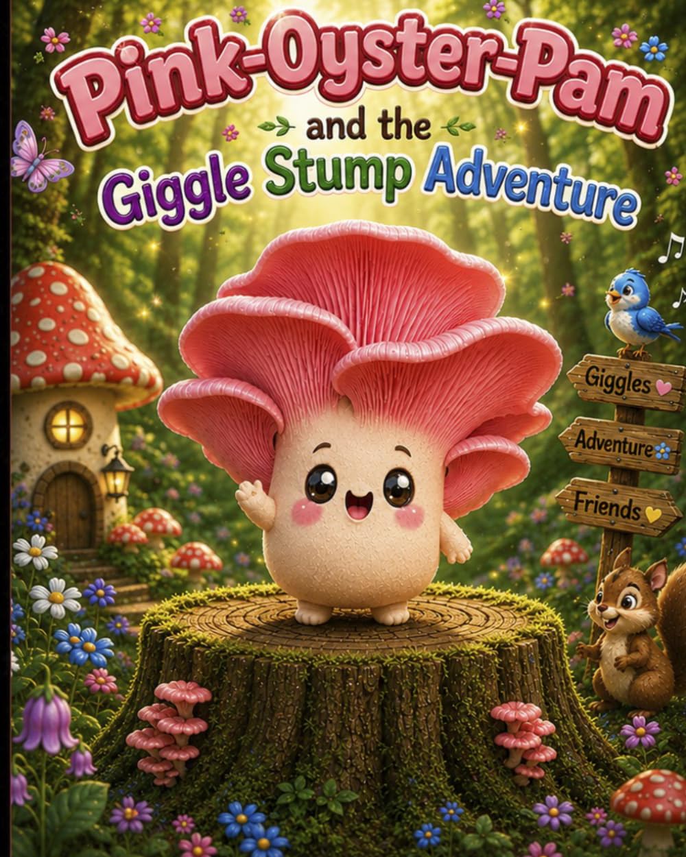 Pink oyster Pam and the giggle stump adventure. (Portobello mushroom friends)