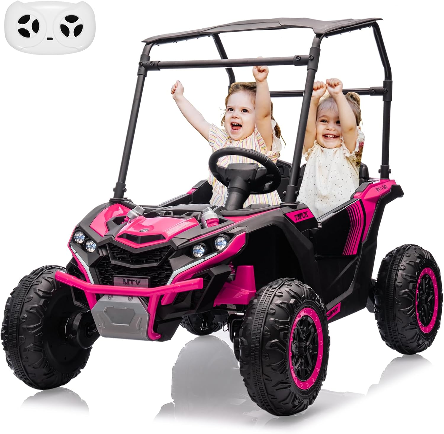 24V Kids Ride On Utv, 2 Seater 4WD Electric Truck with Sun