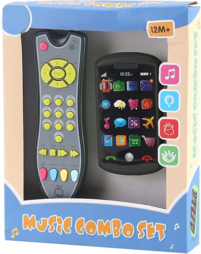 Miniatura 8 de Liberty Imports My First TV - Juego de 2 juguetes musicales para niños con control remoto y teléfono inteligente móvil, juego realista de