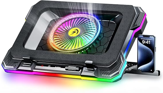 ChillCore RGB الألعاب الكمبيوتر المحمول وسادة التبريد مع مروحة توربو 5.5، التبريد السريع لأجهزة الكمبيوتر المحمولة 15.6-19.3، التحكم في السرعة المتغيرة، 7 مرتفعات قابلة للتعديل - K1 5 V RGB