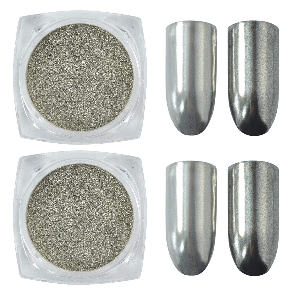 QIMYAR Silver Mirror PowderNail Art Glitter UV Gel Polish Chrome Dust Pigment Manicure Two Boxes