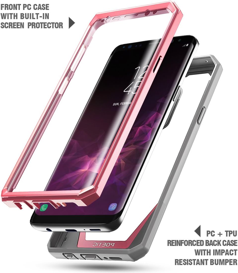 Galaxy S9 Case, Poetic Guardian [Scratch Resistant Back] [360 Degree Protection] Full-Body Rugged Clear Hybrid Bumper Case with Built-in-Screen Protector for Samsung Galaxy S9 Pink