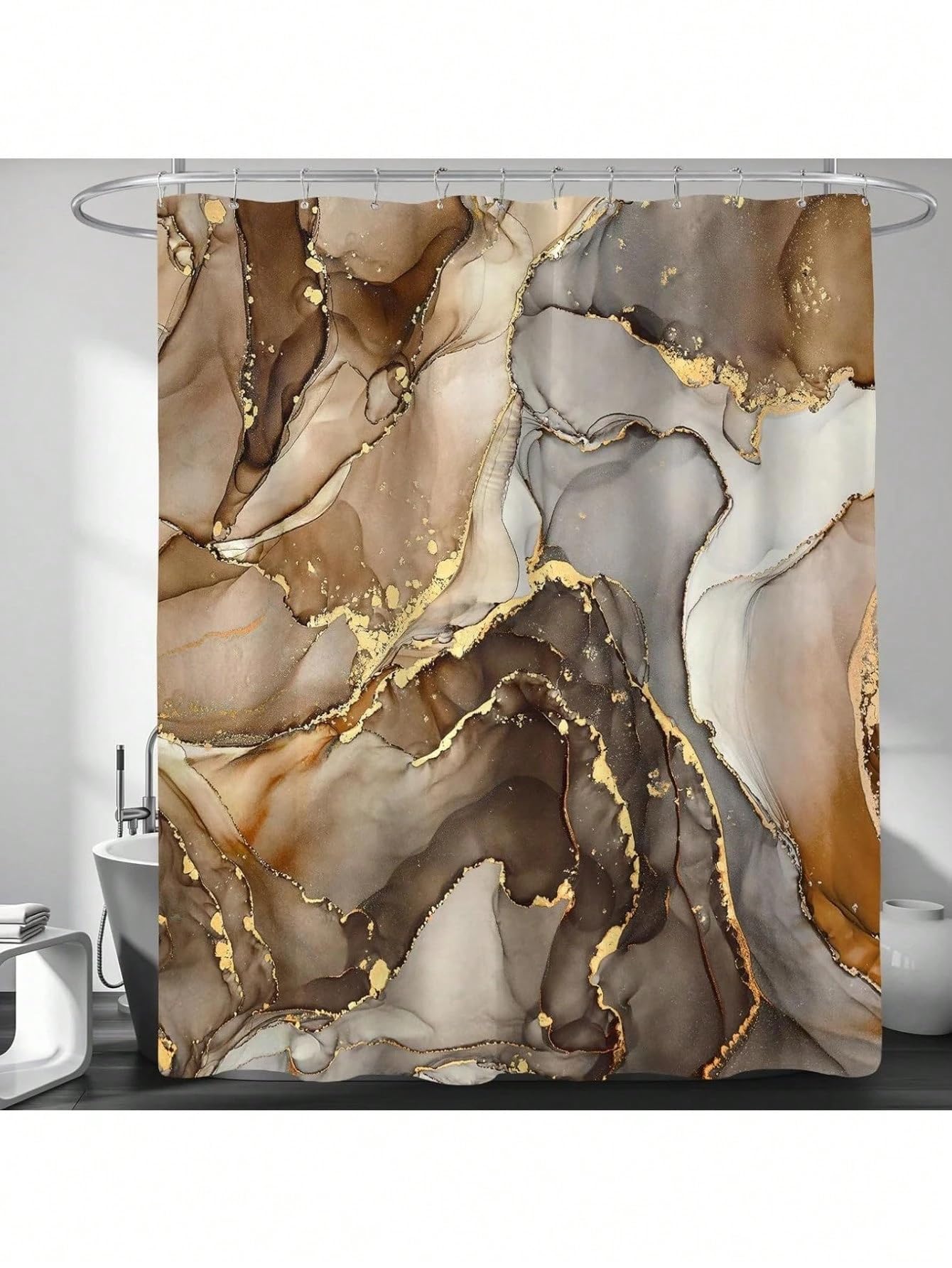GLKSDLPO Marble Shower Curtain Set Modern Gold Ink Texture Watercolor Long Bathtub Curtains for Bath Tub Shower Stall Wet Room(200x200cm/79x79in(WxH)/shower curtain)