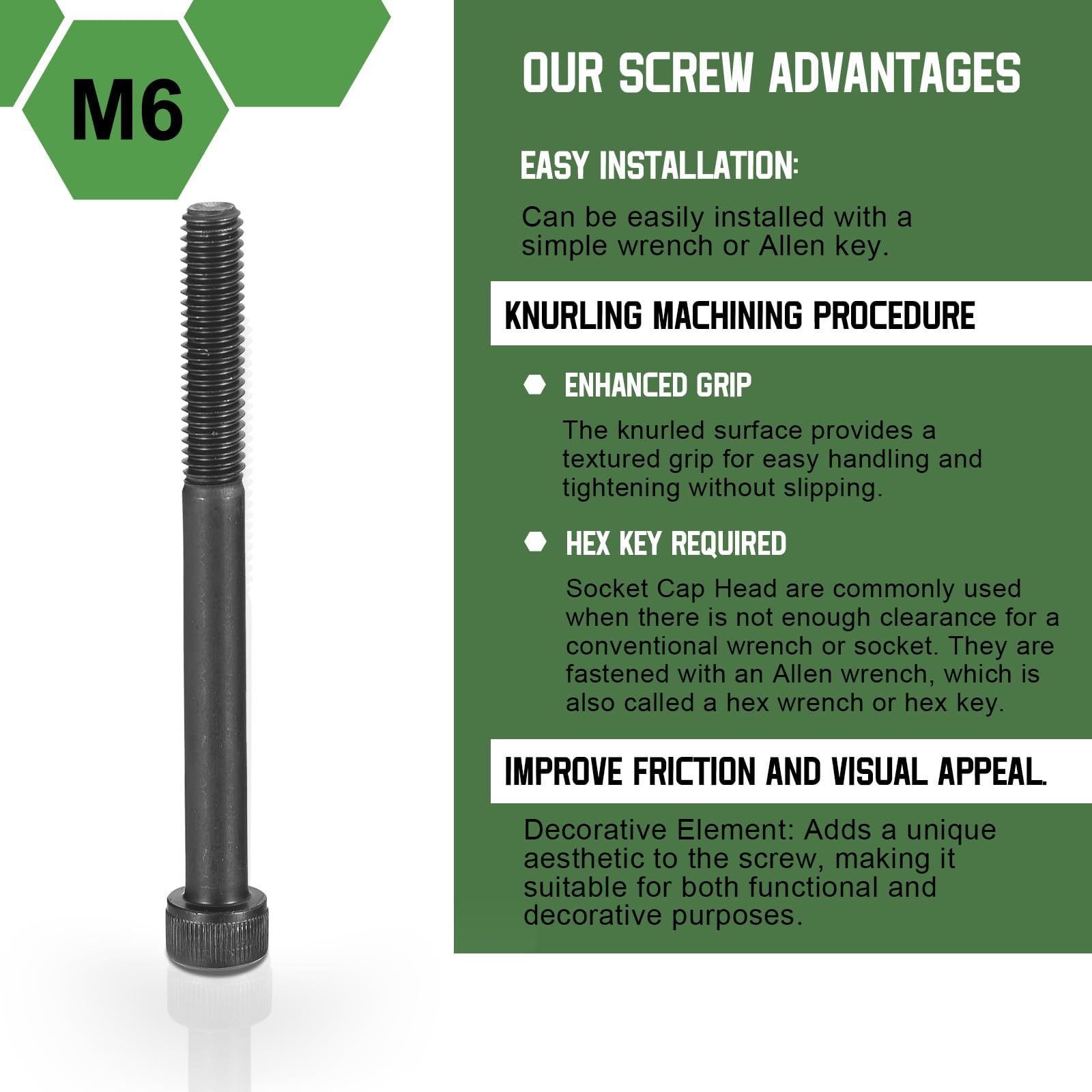 uxcell Hex Socket Bolts (M6-1x65), Grade 12.9 Carbon Steel Hex Socket Drive Screws, Black, 30 Pcs, M6-1x65mm - Image 3
