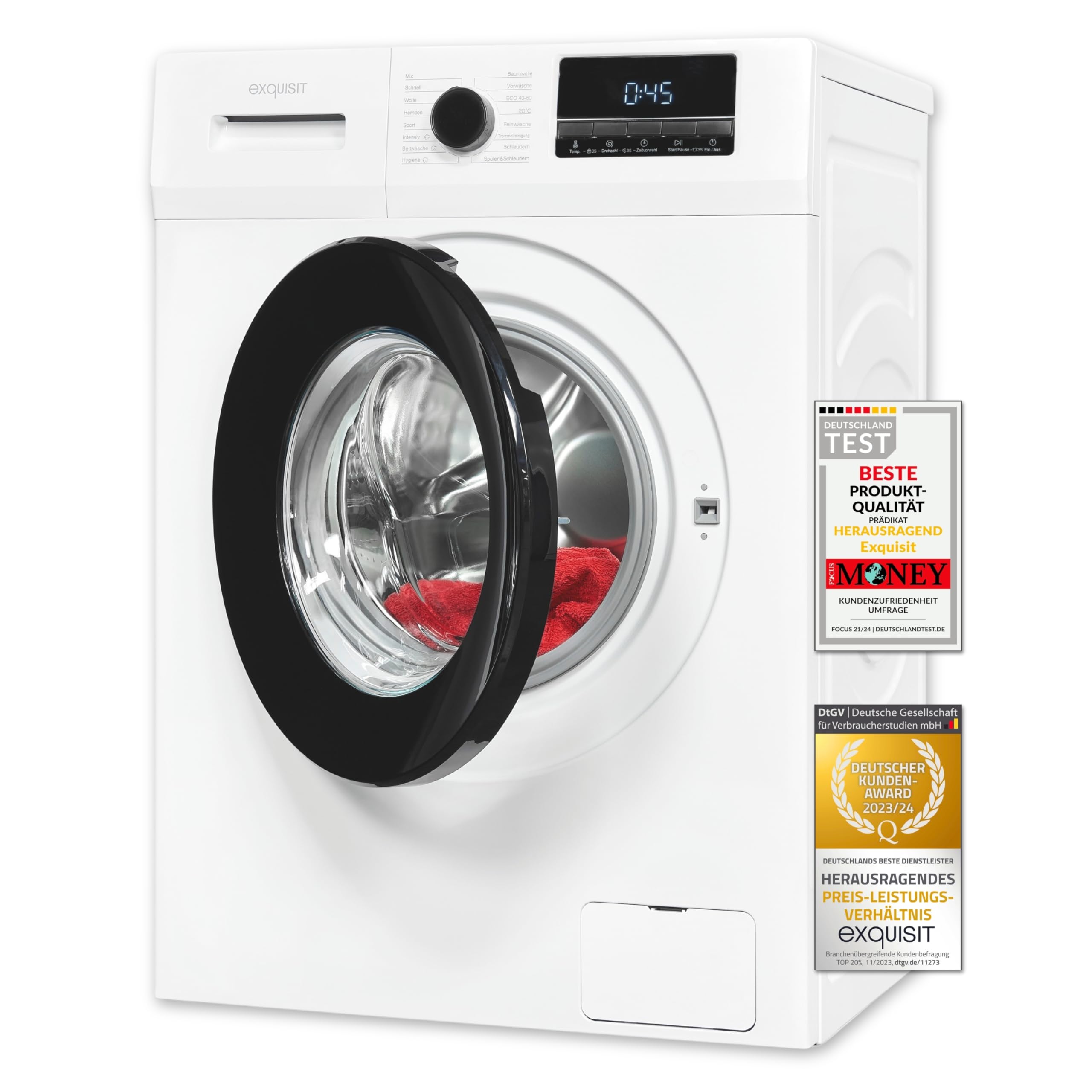 Exquisit Lavatrice WA8014-340A bianca | Lavatrice 8 kg | Efficienza energetica A | 16 programmi di lavaggio | Sicurezza bambini | Scelta orario di inizio