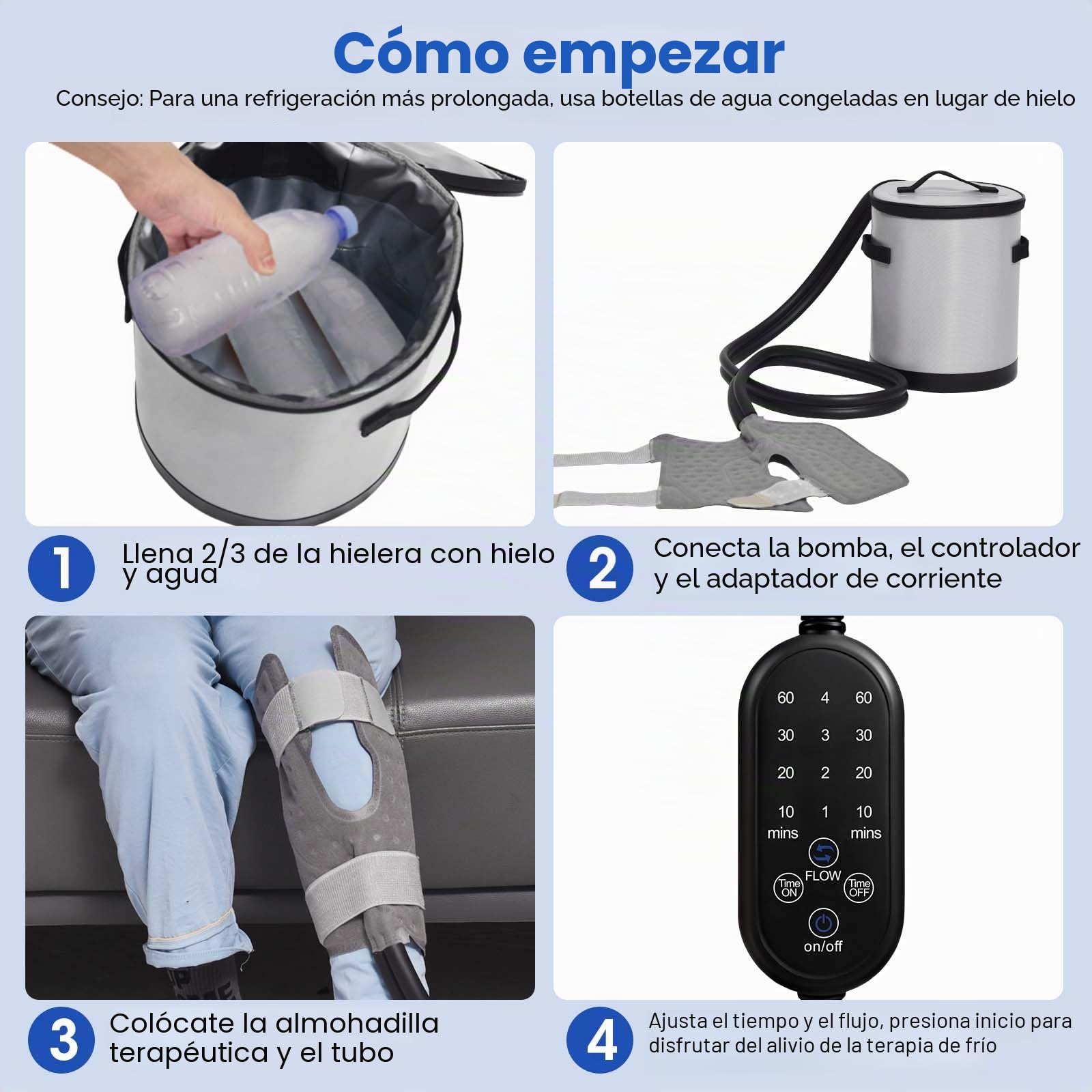 Máquina de terapia de frío para rodilla de 14 cuartos (13 L), recuperación postoperatoria de rodilla, sistema de circulación de agua helada con control remoto y temporizador, dispositivo de