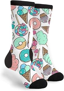 351 Women Men Crew Sports Socks Candy Donuts Sweet Ice Cream Hiking Socks Anti Blister Cushioned Socks Comfortable Sports Socks For Trekking Running Walking