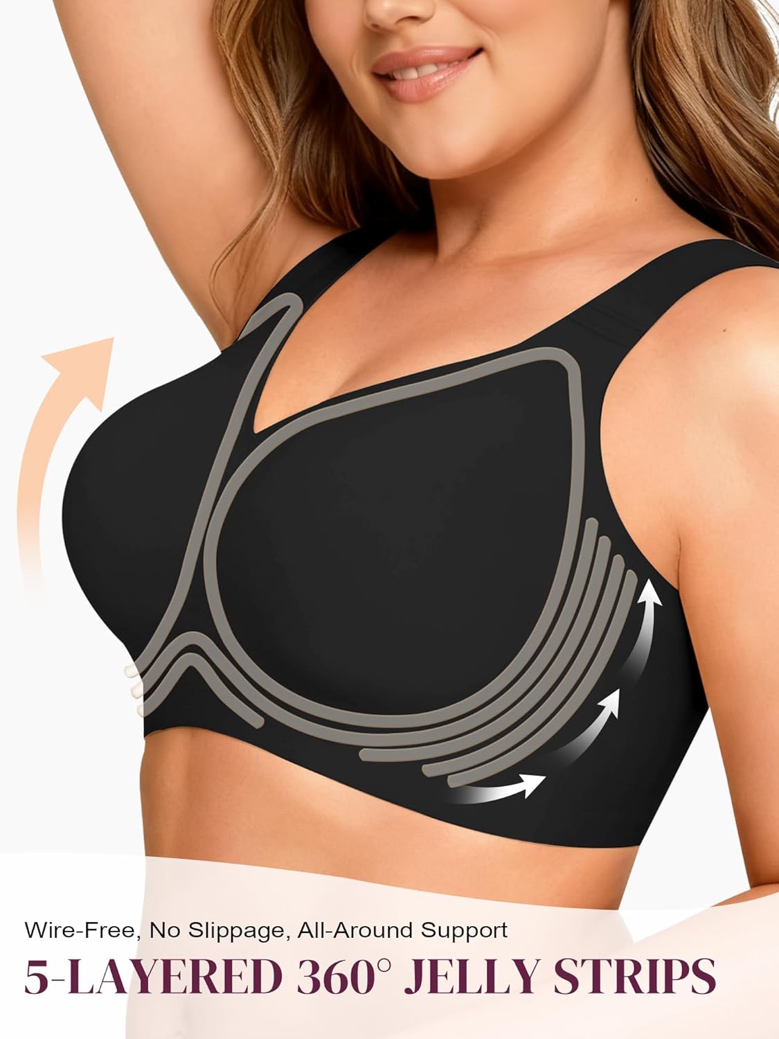 Wireless Jelly Bra for Women Plus Size Push Up Seamless Full Coverage Supportive No Underwire T-Shirt Bra - Image 2