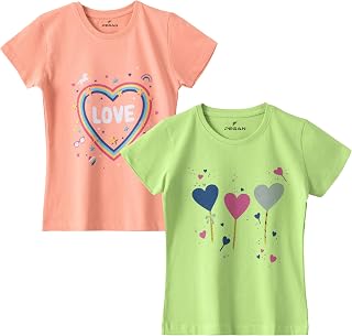 PEGAN Girls Pack of 2 T-Shirt | Soft Cotton Half Sleeve Round Neck Top for Kids | Comfortable for School, Home & Playtime... Price In India