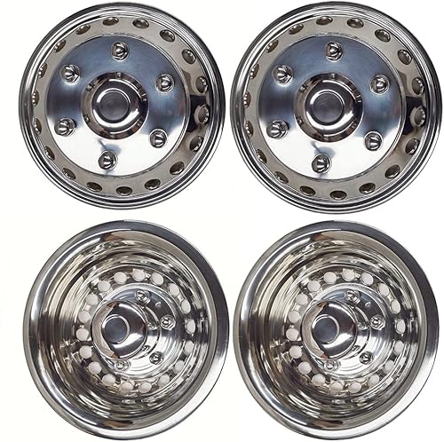 Miniatura 2 de Simuladores de rueda Dullay de acero inoxidable pulido de 16 pulgadas, 4 piezas delanteras y traseras de 6 lengüetas y 18 agujeros de mano a presión