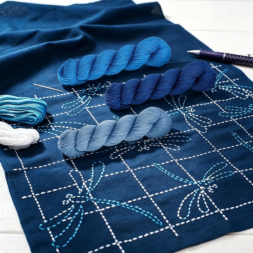 FREEBLOSS 3 Pcs Sashiko Thread 3 Colors * 200 M Pure Cotton Embroidery Thread Japanese Sashiko Threads Basic Colors Quilting & Embroidery Floss Supplies(Blue Theme Colors)