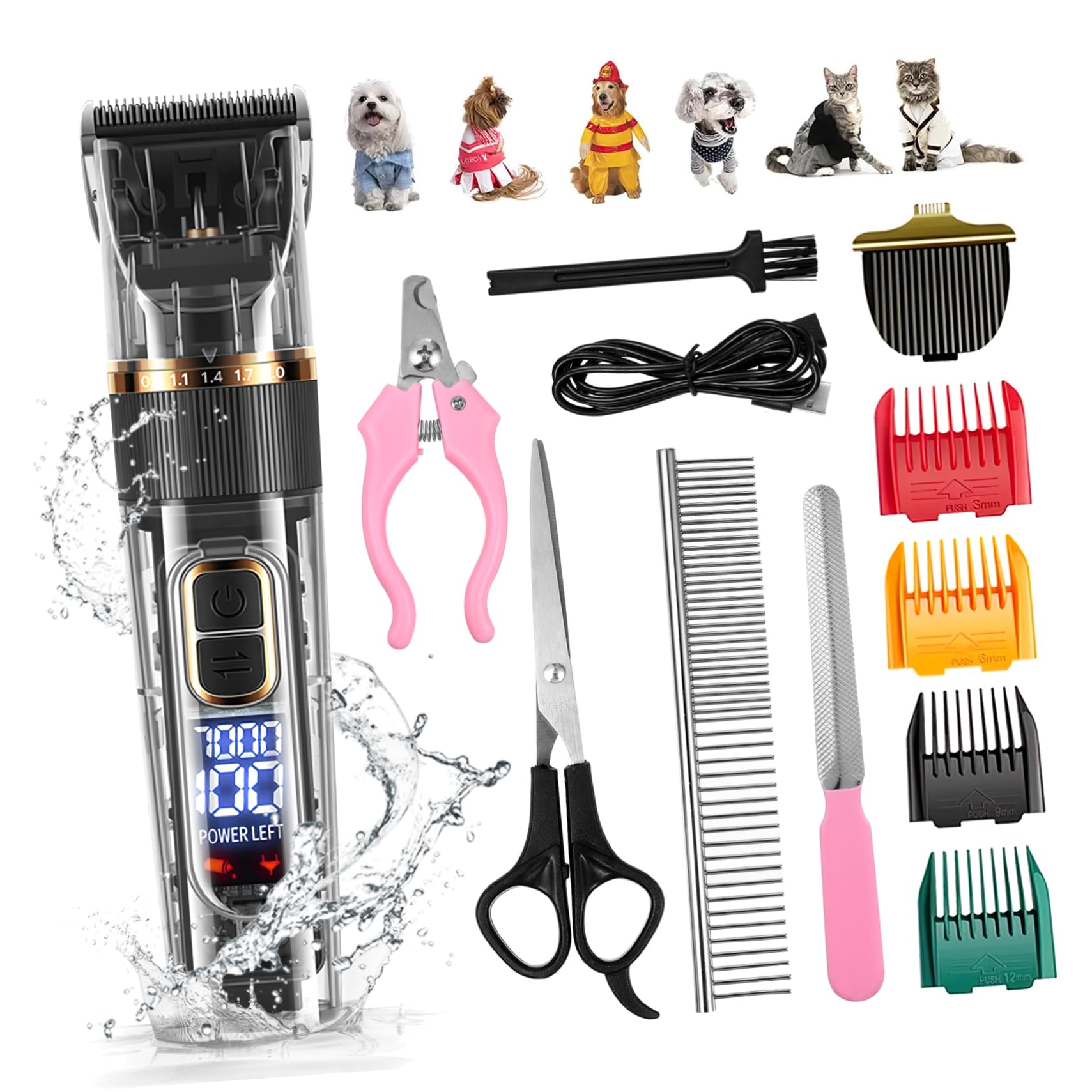 1 Set Set tagliacapelli per animali domestici attrezzature per la toelettatura del cane kit per la toelettatura del cane display led batteria lipo trimmer tosatrici per gatti AbS