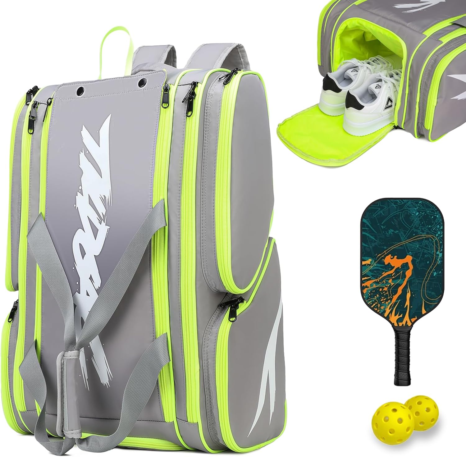 Pickleball Bag - Large Paddle Bag for 4 Paddles & Accessories - Fence Hook, Extra Pockets, Shoe Compartment