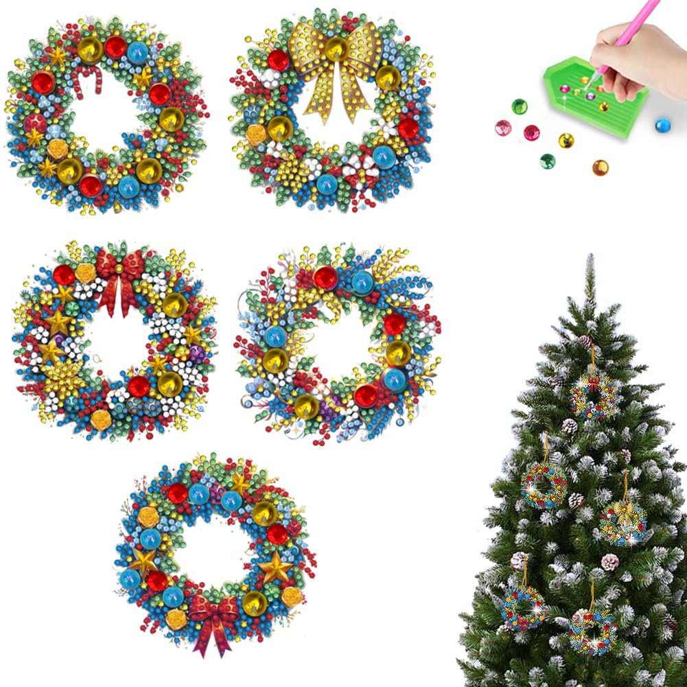 SPEPROECO Diamond Art Painting Christmas Hanging Pendant, DIY Christmas Tree Decorations Diamond Art Kits for Kids, Wrap Tags with Ropes Christmas Tree Hanging Ornaments
