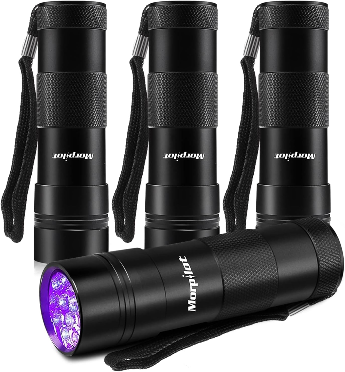 morpilot Blacklight Flashlights uv Flashlight: 12 Led 395nm 4 Pcs Black Light Flashlight Mini, Pet Urine Detector Light for Dog/Cat, Dry Stains, Resin Curing, Bed Bug