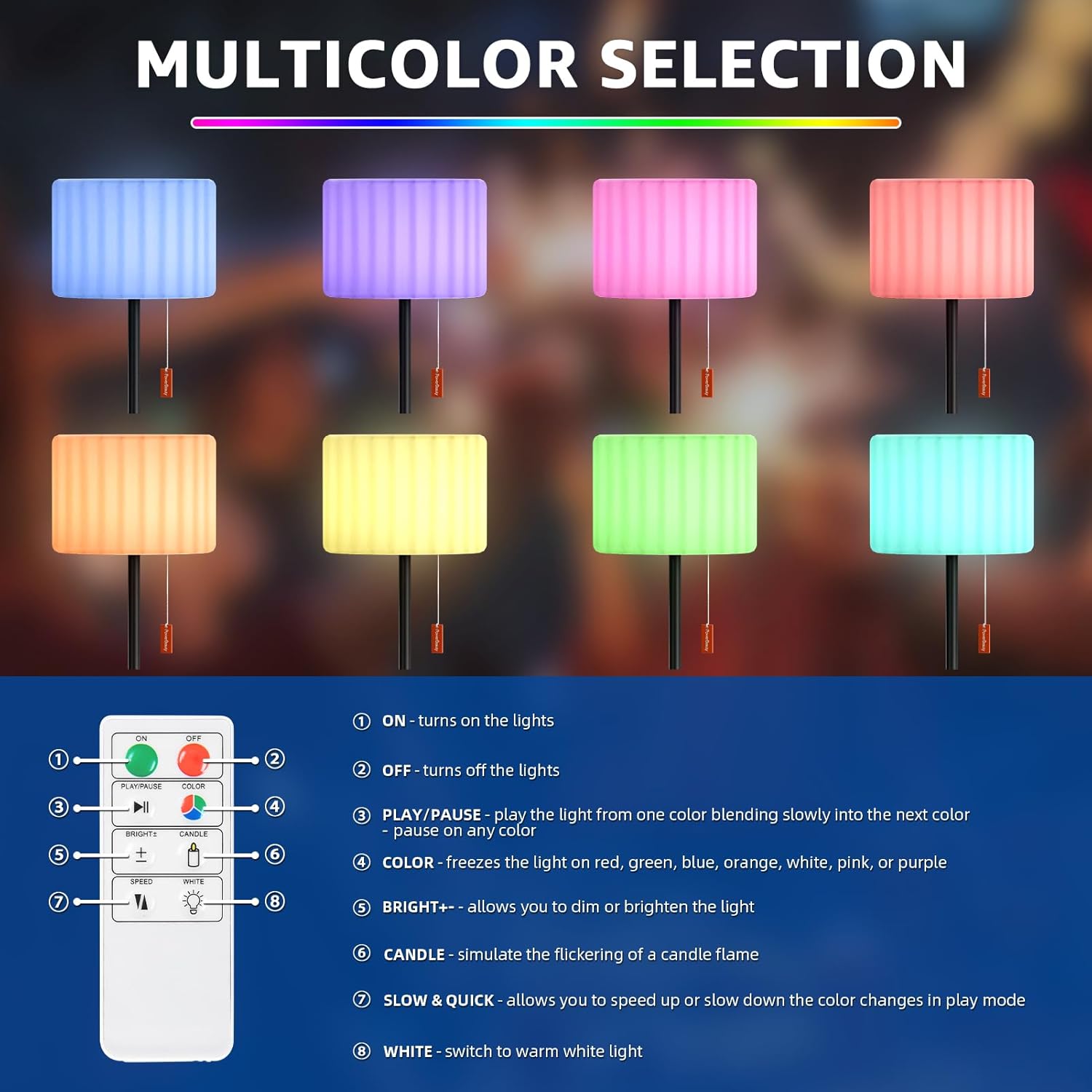 uuffoo Solar Floor Lamp Waterproof Rechargeable Cordless Outdoor Floor Lamps 8 Colors Changing with Remote Light Sensor Auto On/Off for Indoor Outdoor Home Garden Patio (B)