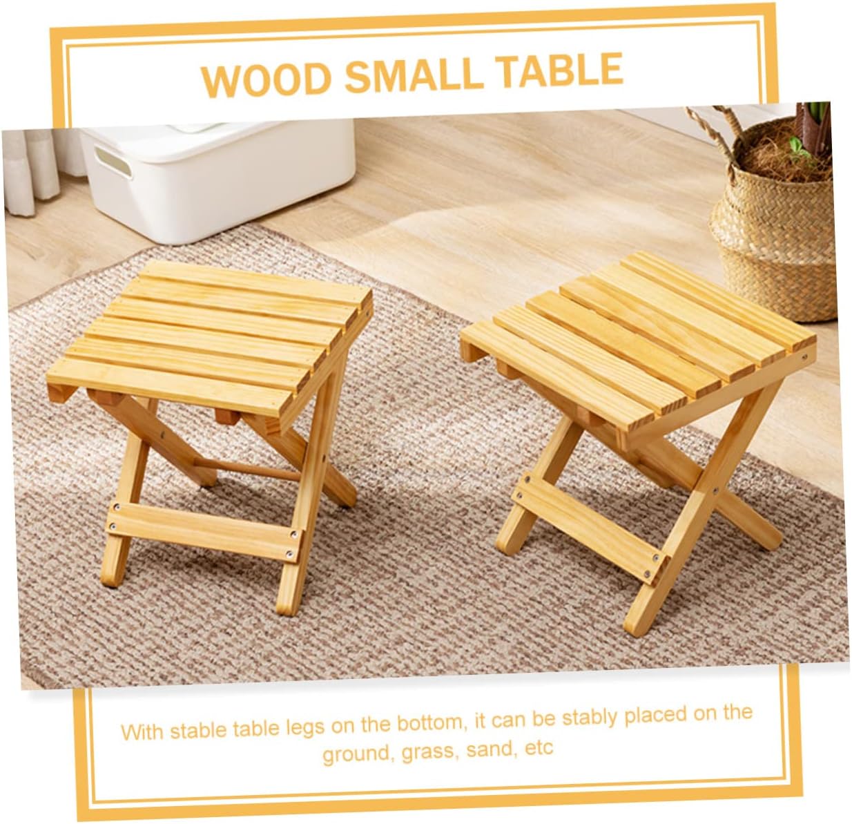 Wooden Folding Side Table Table for Living Room Beach Foldable Stool Outdoor Plant Stand