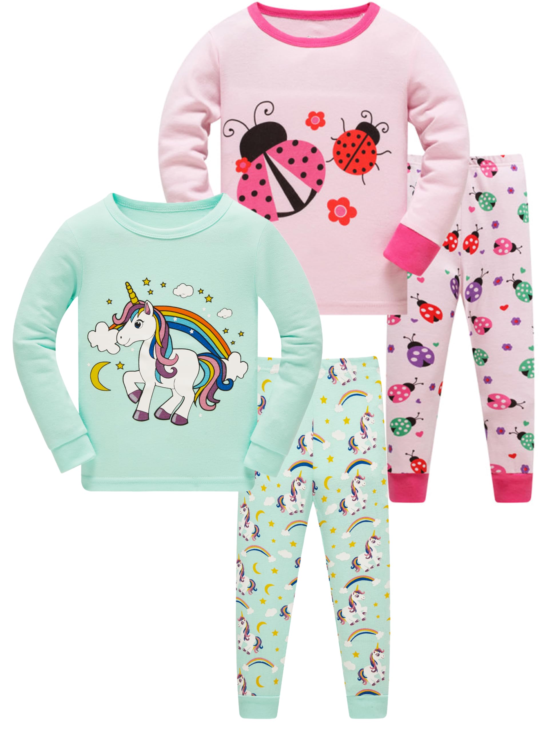 SOIBEEN Mädchen Pyjamas Set Pyjamas 100% Baumwolle PJs Langarm Kurzarm Nachtwäsche 2-12 Jahre
