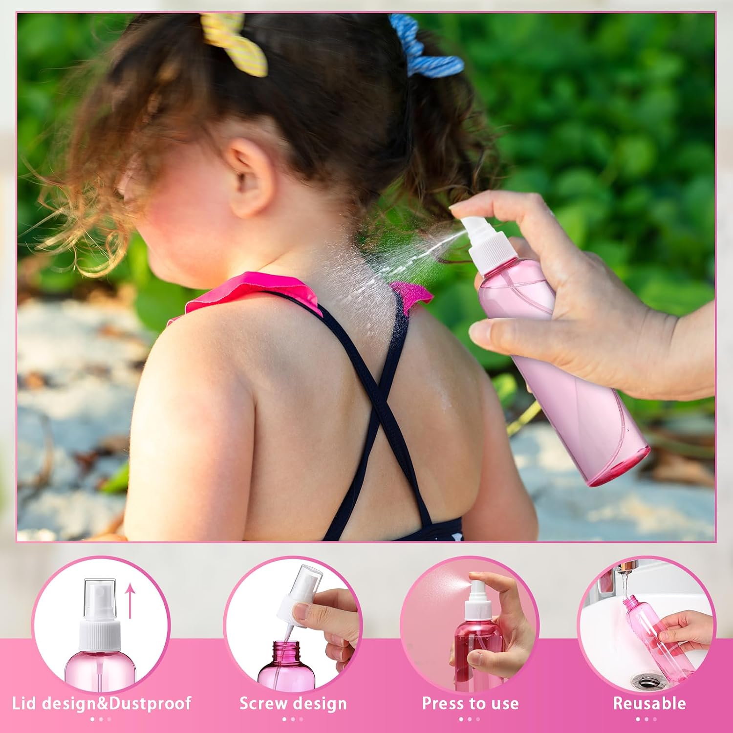 Eccliy 32 Pcs 8 oz Spray Bottles Fine Mist Plastic Spray Bottles Clear Empty Sprayer Hairs Refillable Travel Sprayer with Pump Cap for Cleaning Oils Travel Perfumes(Pink,Clear)