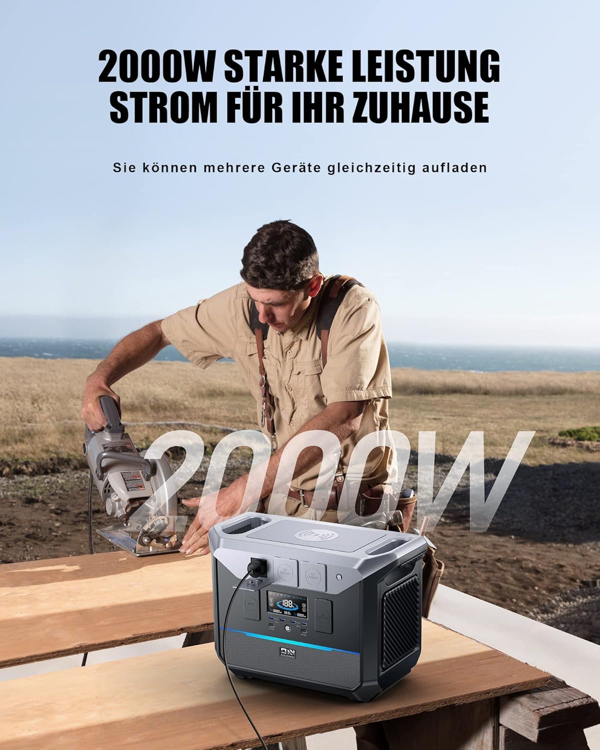 DaranEner NEO2000 powering a circular saw