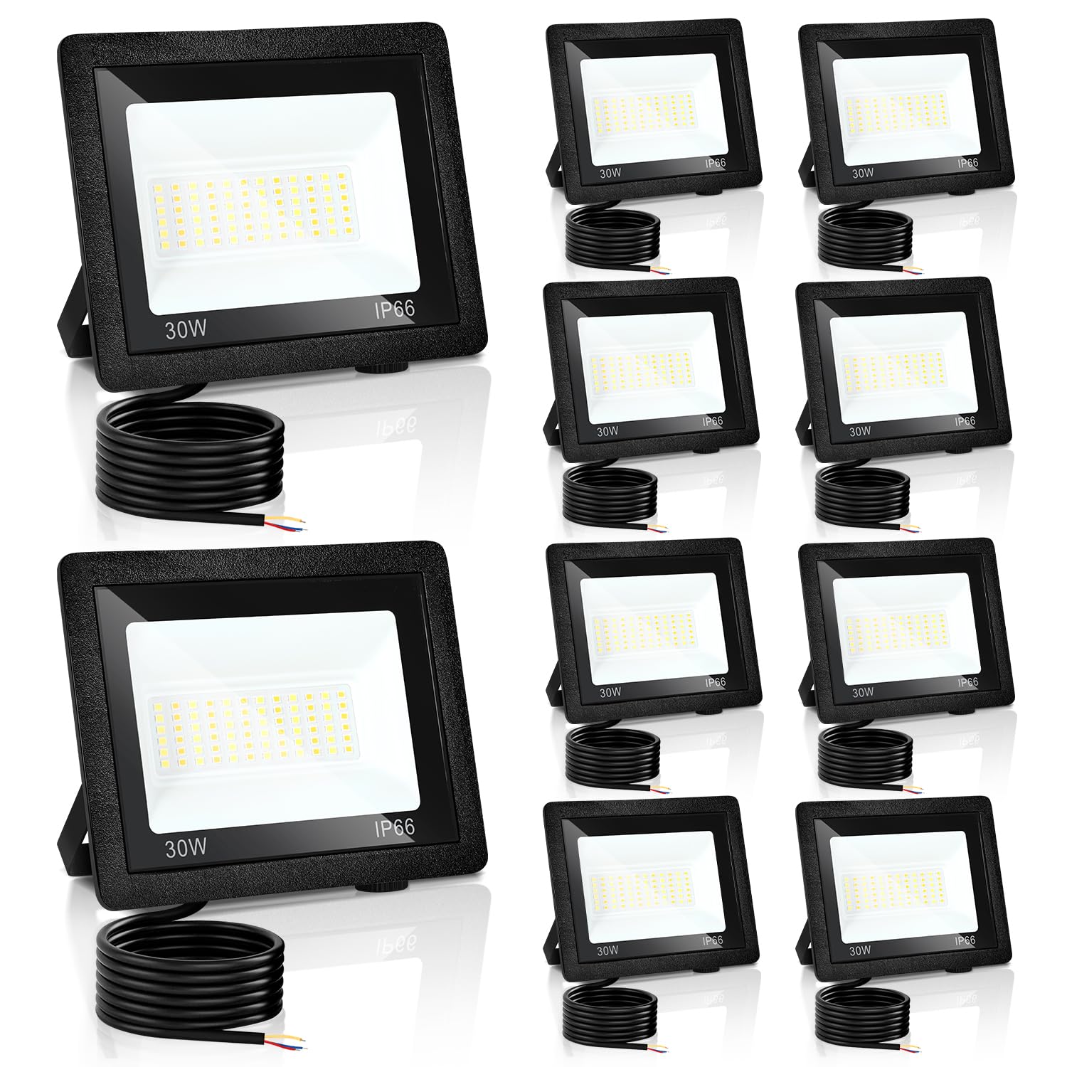 30W Projecteurs LED, 10x Projecteur LED, 3 Températures de Couleur Réglables, Projecteur Imperméable IP66, Spots Extérieur pour Jardin, Cours, Garage, Hôtel
