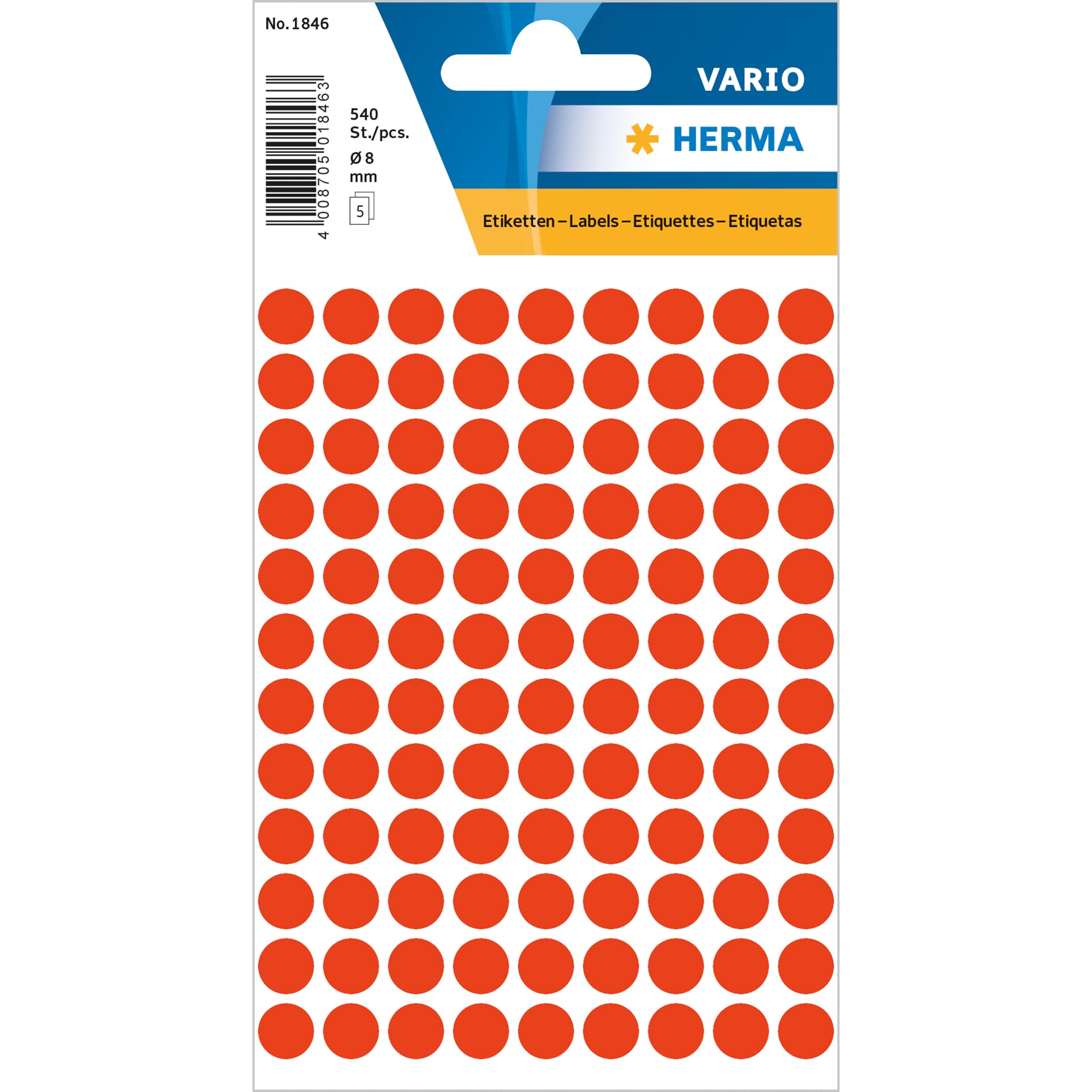 Herma Multi-Purpose Circular Labels, 8 mm diameter Paper (Pack of 540) 8 mm rund Papier, 540 Stück, rot rot/matt