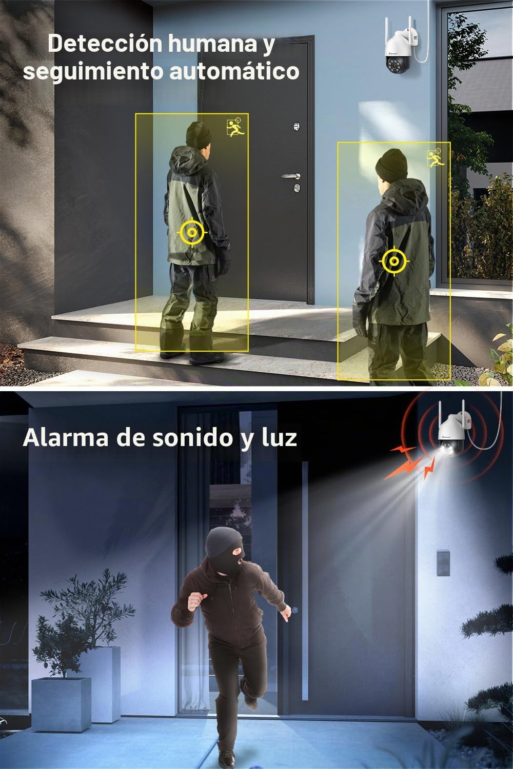 【5MP+360°PTZ】 Jennov Kit Cámaras de Vigilancia, 10CH 5MP NVR y 4X 5MP Cámara PTZ WiFi con Visión Nocturna en Color, Audio Bidireccional, Grabación 24/7, Detección de Personas, Seguimiento Automático