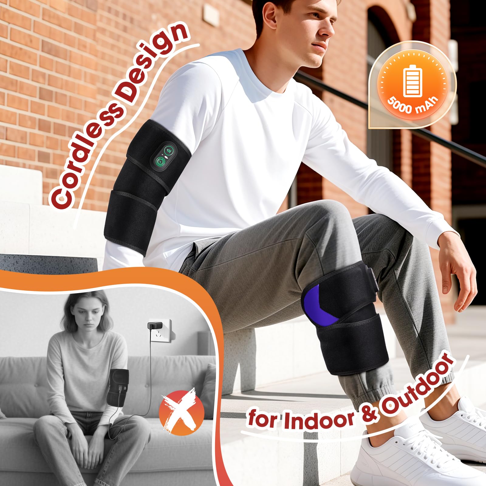 Coussin Chauffant Sans Fil, Coussin Thermique Réglable Pour Poignet Coude Jambe Cheville, Ceinture Enveloppante Chauffante Portable Avec 3 Niveaux De Chauffage, 3 Réglages De Temps, Batterie 5000mAh