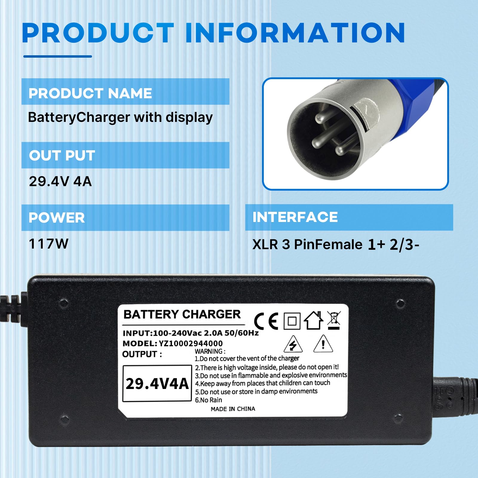 Amazon.com: YZPOWER 29.4V 4A Power Adapter for 24V/25.2V Li-Ion