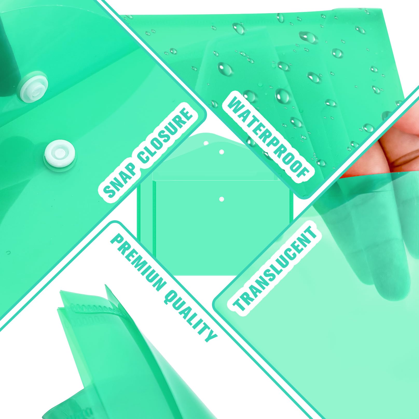 24 buste in plastica con chiusura a bottone a pressione, cartelle trasparenti per documenti formato A4, cartelle in polietilene, per scuola e ufficio (verde)