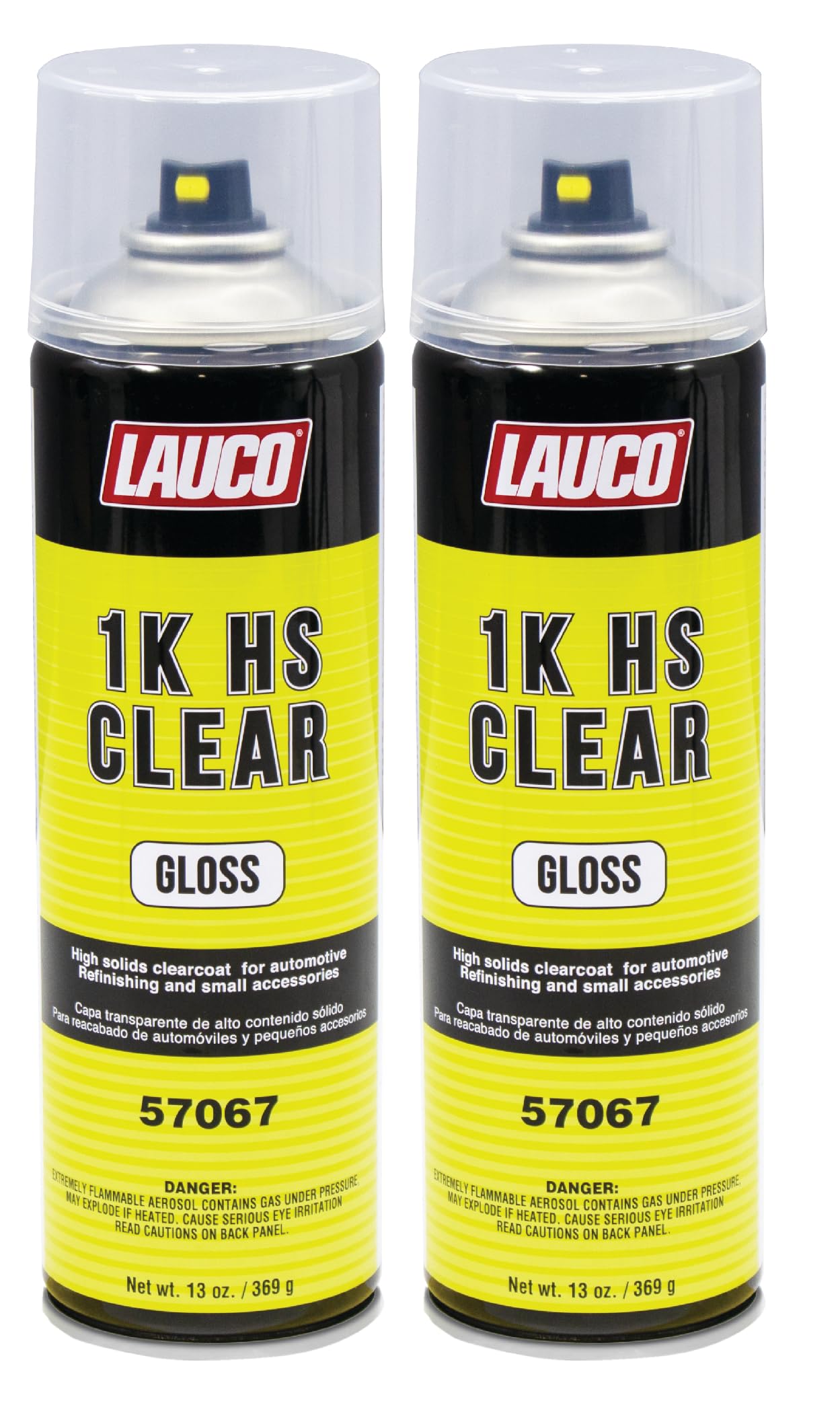 LAUCO 1K HS Gloss Clear 13 oz. Automotive Aerosol Spray Paint Can - Pack of 2 - Acrylic Clear Coat Perfect for Protecting Refinish Color on Small Accessories 57067