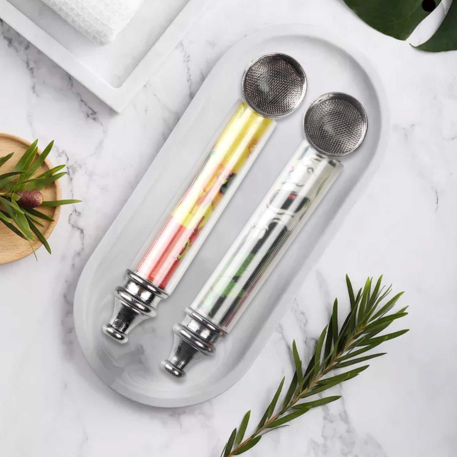 Zestaw 2 fajek, przenośny mini uchwyt na fajkę z 10 filtrami ze stali nierdzewnej i filtrem z węglem aktywnym 10 x 6 mm, fajka do palenia wyrobów tytoniowych