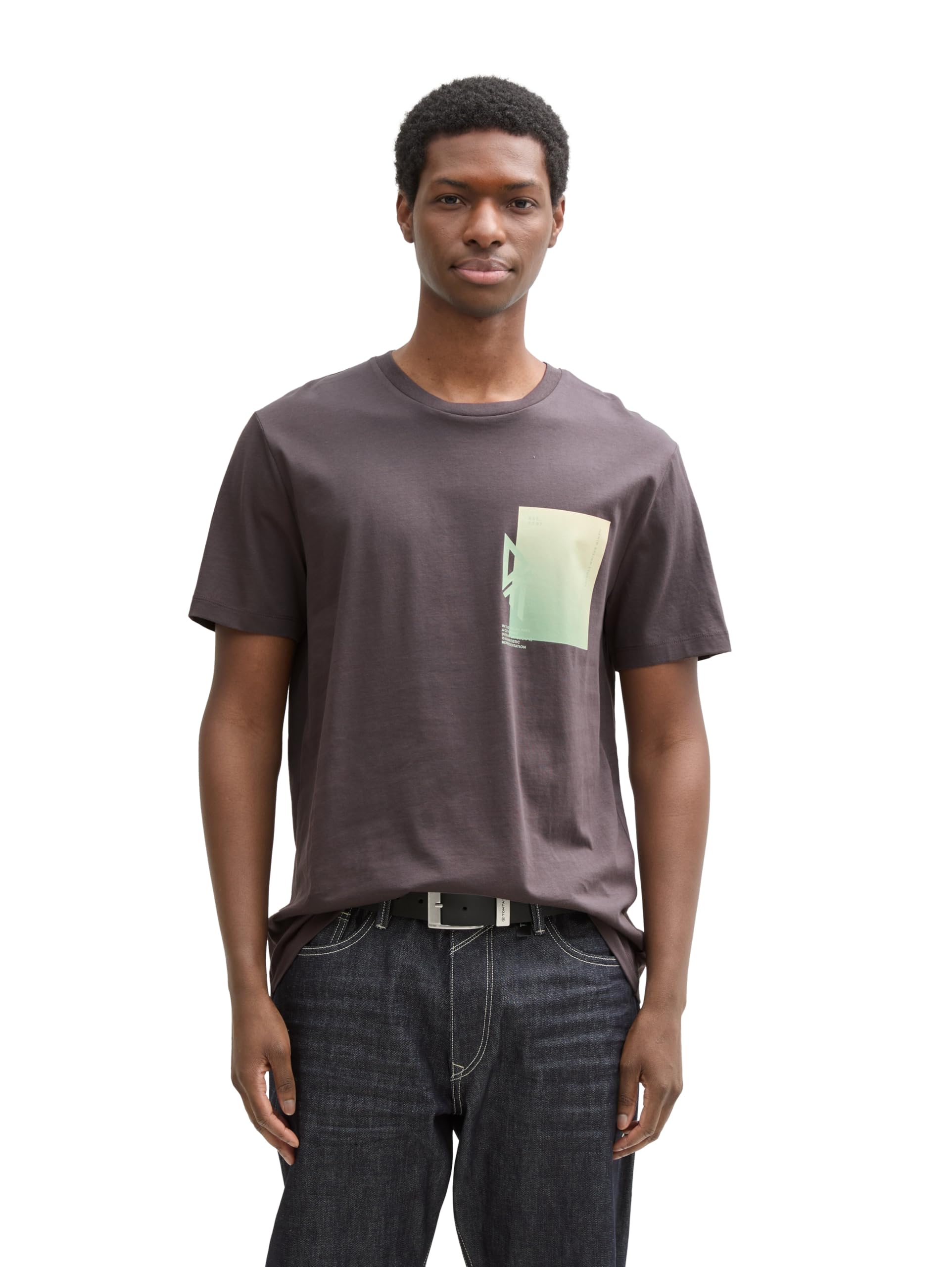 TOM TAILOR Denim Men's Cotton T-Shirt with Print, 11587 - Pavement Grey, XXL