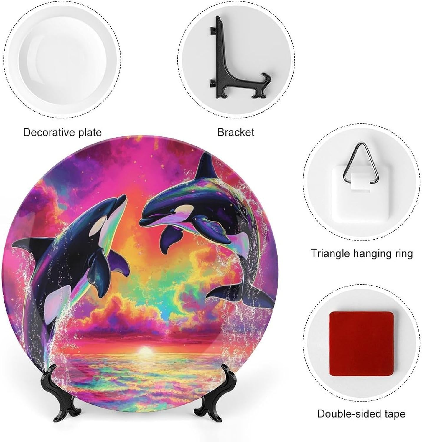 Orca Killer Whale Bone China Decorative Porcelain Plates Dinnerware Ornaments