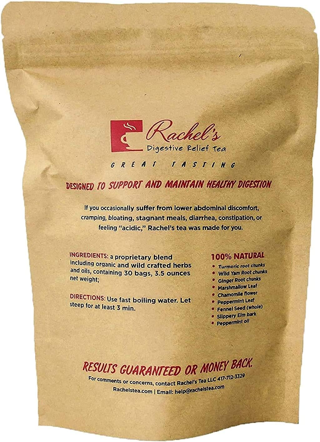 Rachel Tea | 30 Tea Bags | Caffeine Free Herbal Tea Turmeric, Wild Yam, Ginger, Marshmallow, Chamomile, Peppermint, Fennel Slippery Elm