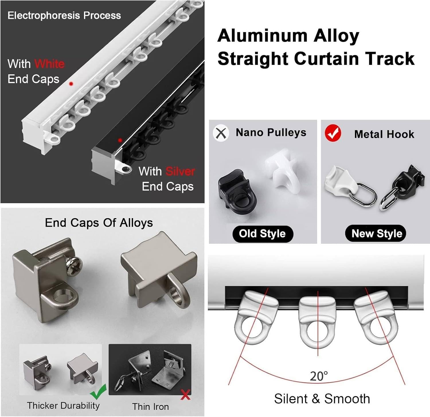 Piste de rideau en aluminium caché, support de plafond, diviseur de pièce intégré Rail de glissement, barre de partition en métal commercial, kit complet