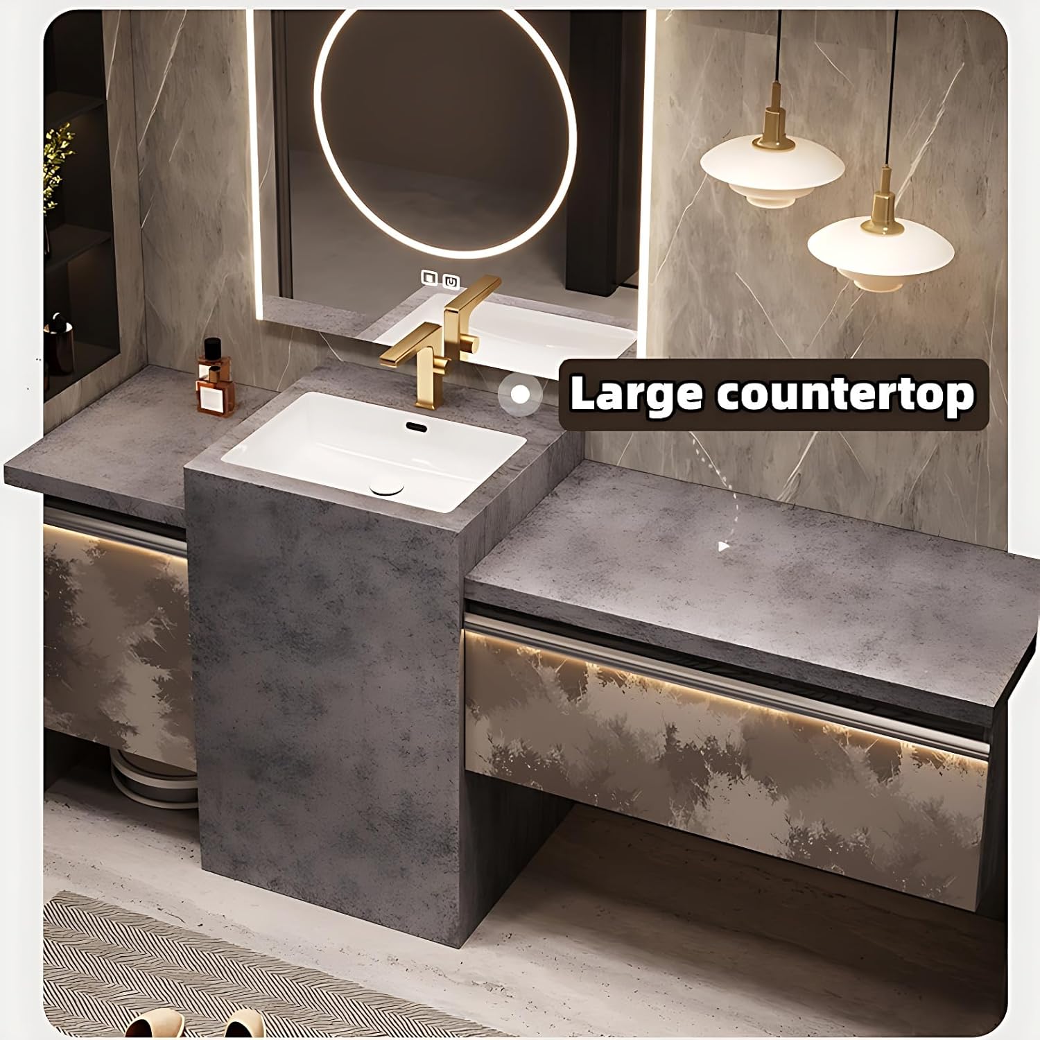 Bathroom Vanity with Sink - Modern Single Sink Freestanding Bathroom Vanity Cabinet with Large Storage, Solid Wood Construction, Includes Faucet & Drain Kit (Gray, 80")