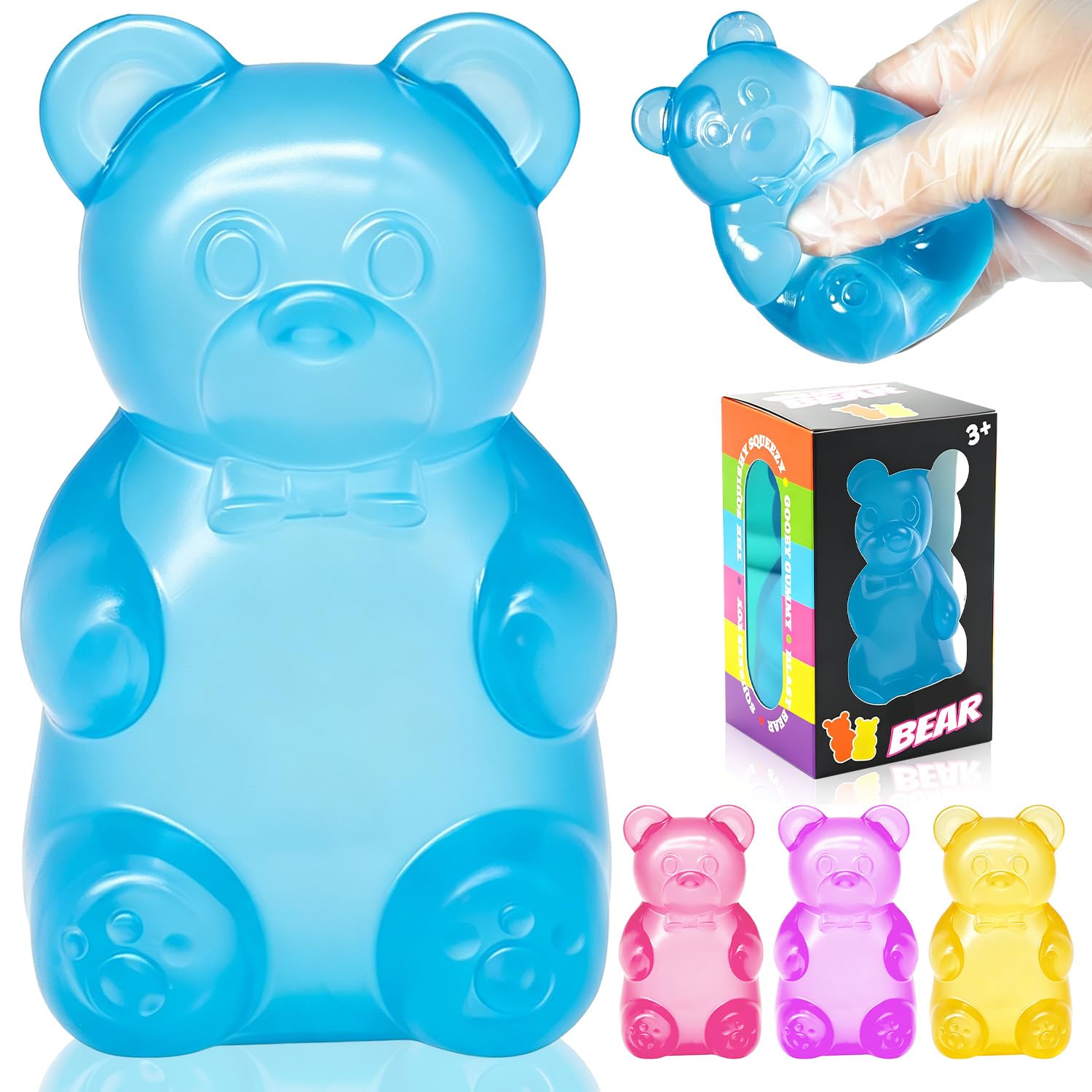 Bear Squishy Stress Toy, Squishy Fidget Toy, Slow Rise Squishy Stress Ball, Cute Bear Sensory Anxiety Relief Squeeze Toy for Kids & Adults Ages 3+ (Blue)