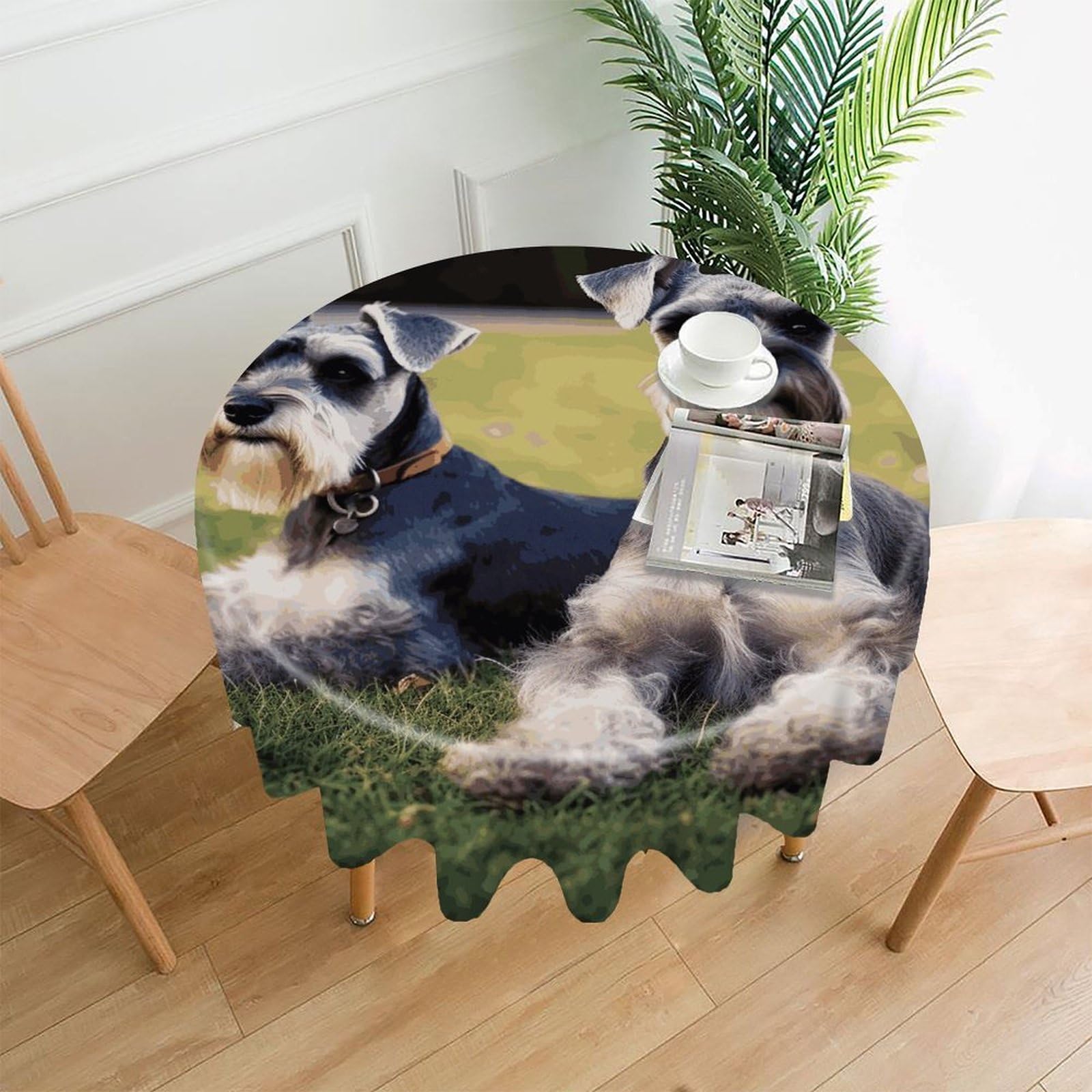 FekiLoot Adult Schnauzer Dogs Round Tablecloth Cover 60 Inch Wrinkle Free Washable Polyester Fabric Table Cover Decorative Round Table Cloth for Home Dining Kitchen Party Farmhouse