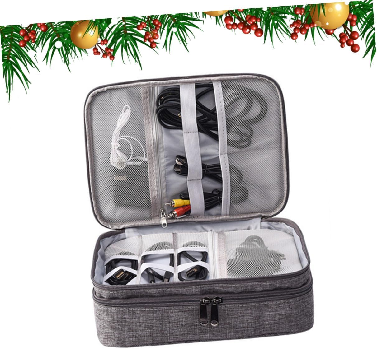 Data Cable Storage Bag for Airplane Travel Cord Holder Electronics Organizer Travel Pouch Electronics Box Grey