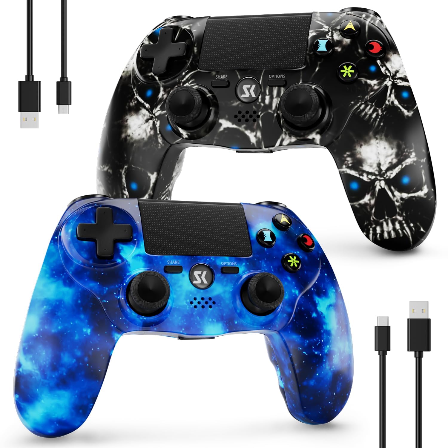 Controller for PS4, Wireless Controller 2 Pack for Sony PlayStation 4/Slim/Pro, Remote Control with 6-Axis Motion Sensor/Double Vibration/Sensitive Touch Pad/Speaker & 3.5mm Audio Jack, Black & Blue
