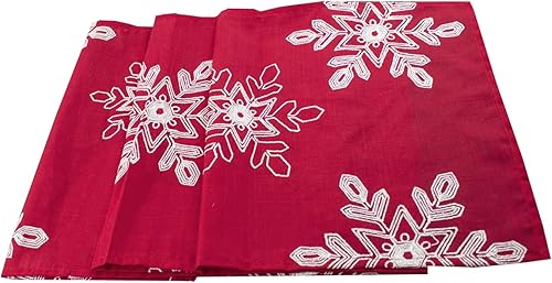 Miniatura 3 de Camino de mesa de Navidad bordado con copo de nieve blanco de 16 x 70 pulgadas, mantel rojo para decoración de vacaciones, cena, banquetes y